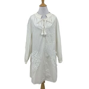 Johnny Was Dress Womens M Medium White Jade Ekaterina Embroidered Pockets Tassel